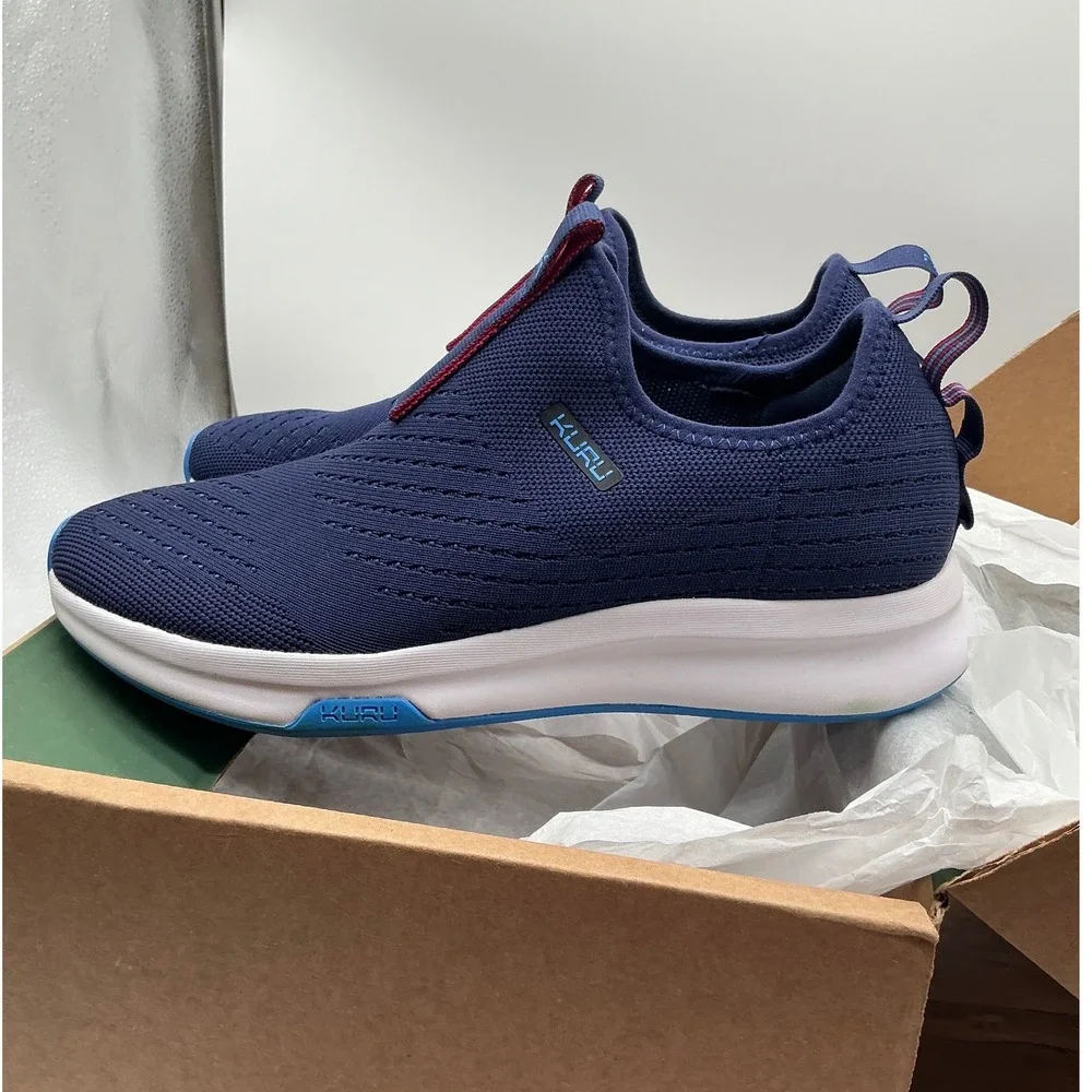 Kuru Atom Navy Blue Knit Slip On‎ Walking Sneakers Womens 9 Medium Support Shoes
